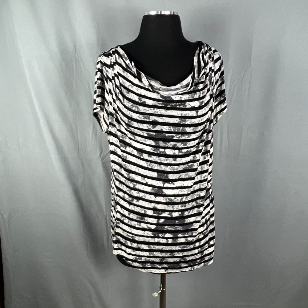 Apt 9 Essentials Blouse Top Womens XL White Black Horizontal Stripes Cowl Neck - Picture 1 of 10